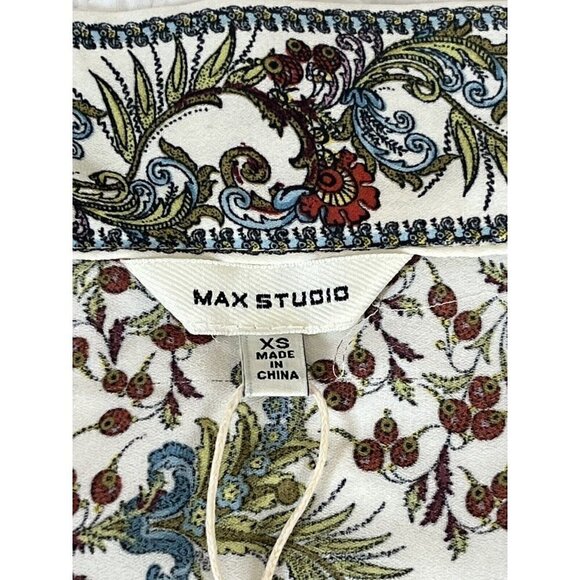 MAX STUDIO Women's Sz XS Cream & Burgundy Spring Floral Kimono NWT - Picture 5 of 10